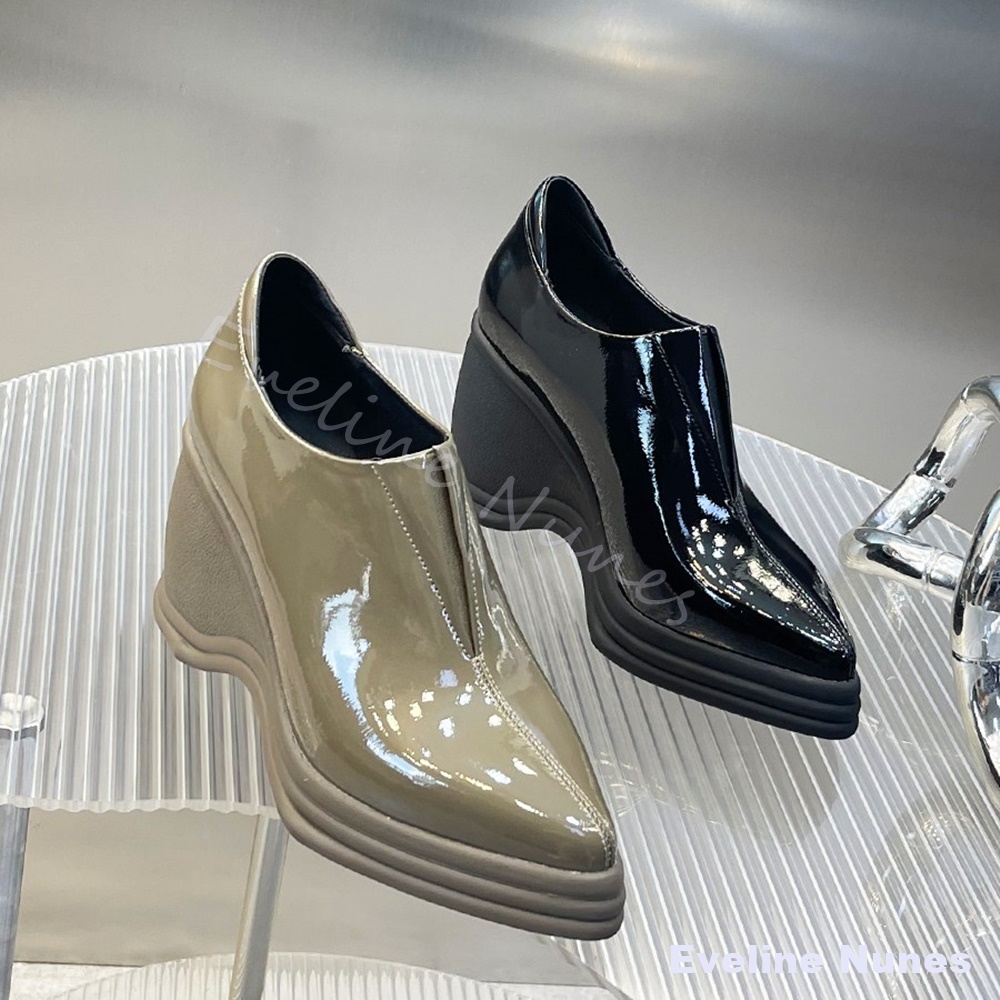 Street Fashion Y2K - Patentleren V-hals spitse teen plateau pumps
