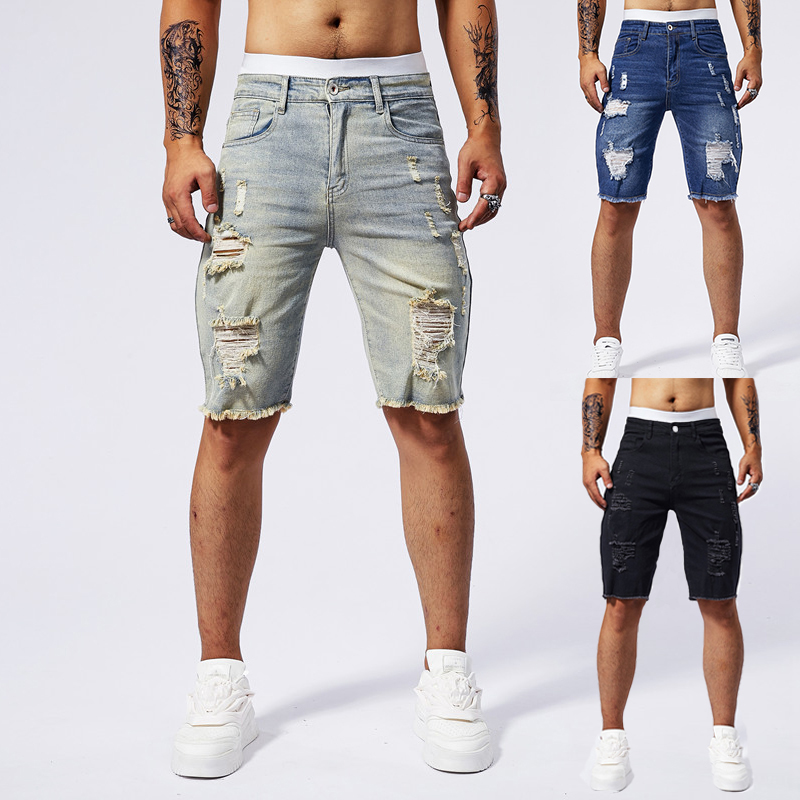 Street Fashion Men 2025 - 2025 Zomer Nieuwe mannen Gescheurde Denim