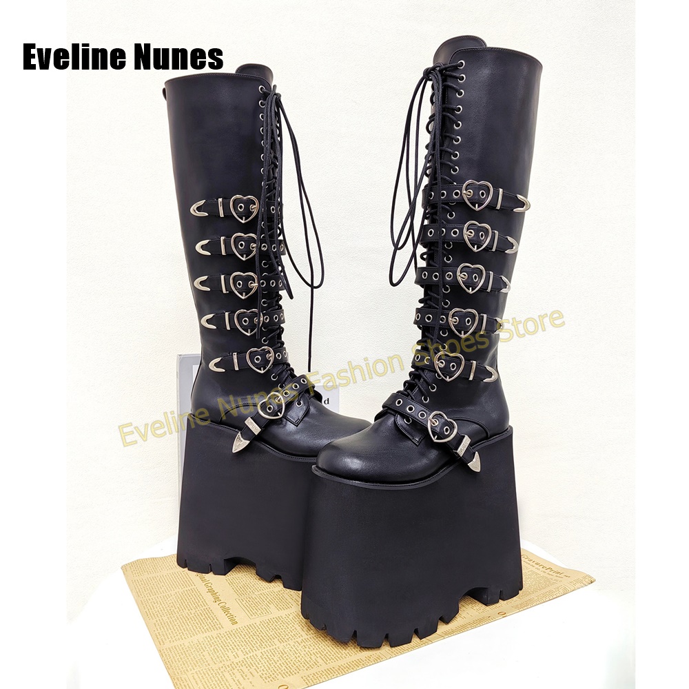 Street Fashion Y2K - Y2K Gothic Lolita hoge platformlaarzen zwart